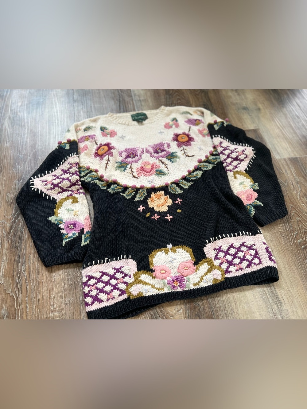Vintage Cute Moody Floral Knit Oversized Sweater